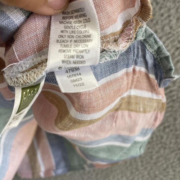 Garnet Hill Top Womens 18  Pink Green Stripes Collared 100% Linen Button Up - Picture 7 of 11